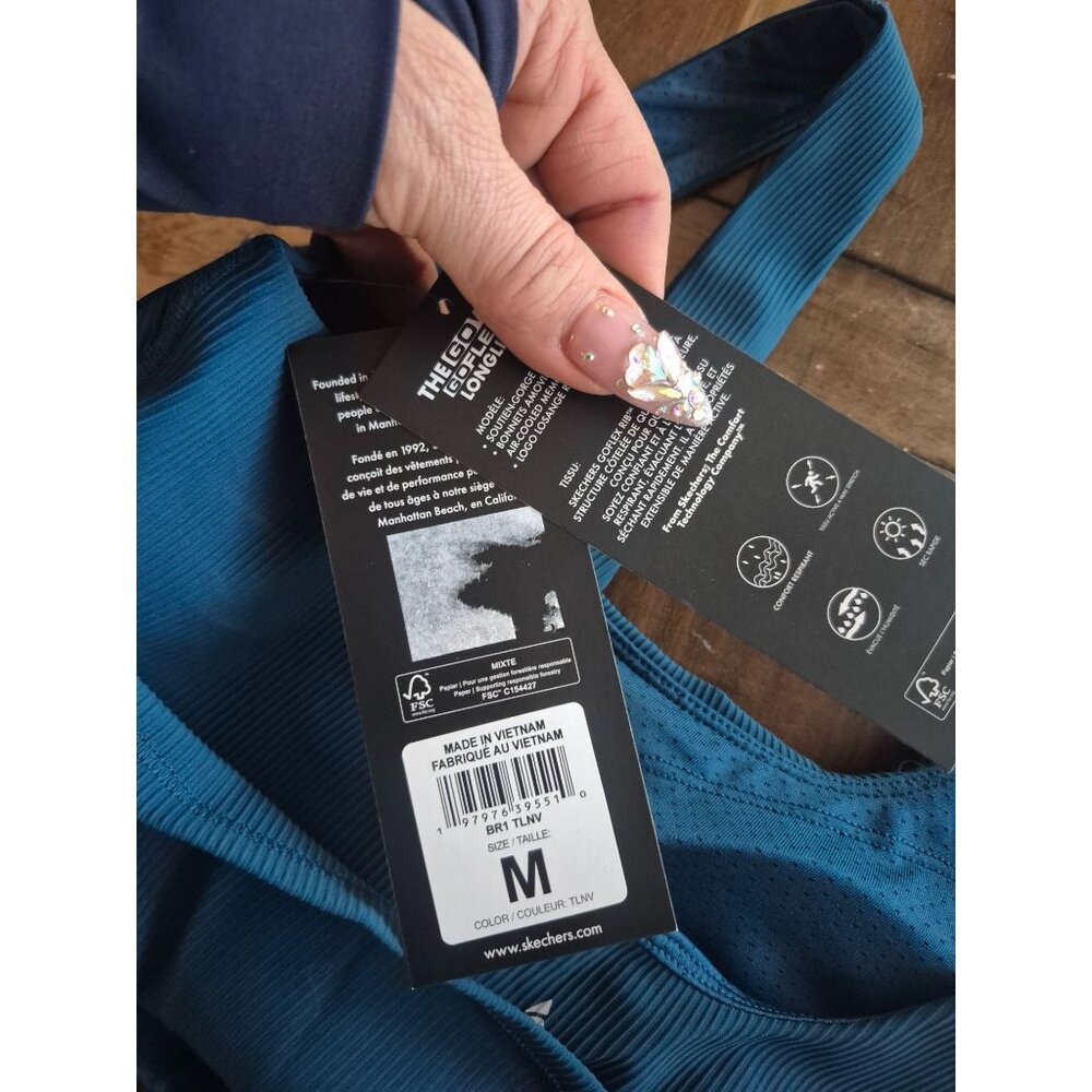 Skechers Blue Ribbed Longline Sports Bra M - Picture 3 of 6